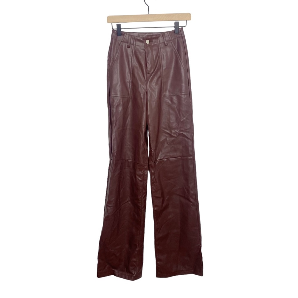 Pretty Little Thing Womens Faux Leather wide leg Pant size 00 long tall